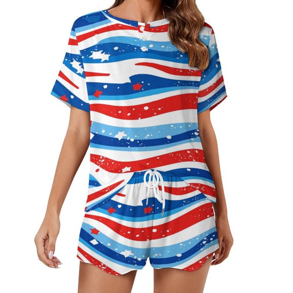 4th of July 2 Pack Women’s Pajama Set Print Sleepwear And Shorts Y2k Loungewear Sets S-5XL