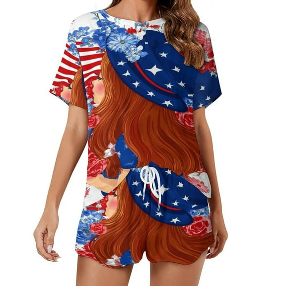 4th of July 2 Pack Women’s Pajama Set Print Sleepwear And Shorts Y2k Loungewear Sets S-5XL