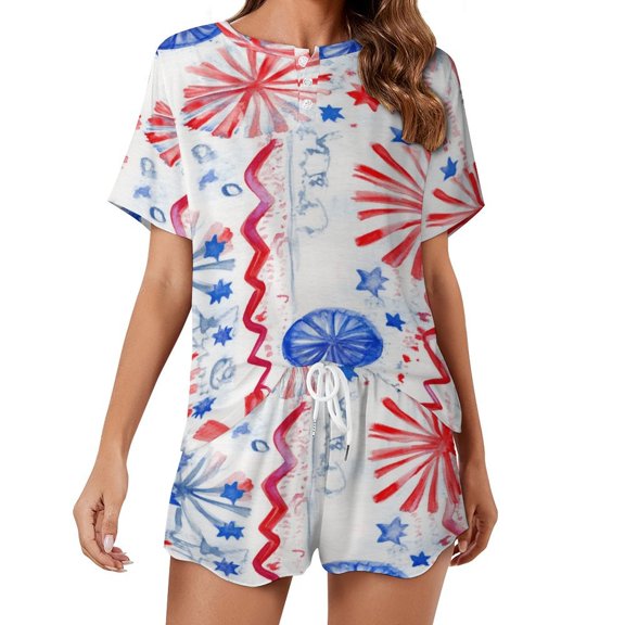 4th of July 2 Pack Women’s Pajama Set Print Sleepwear And Shorts Y2k Loungewear Sets S-5XL