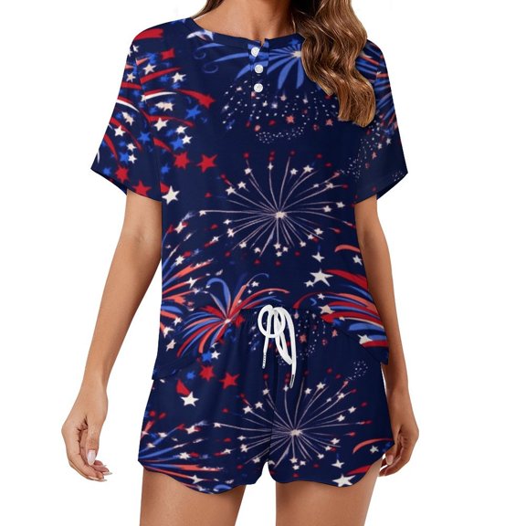 4th of July 2 Pack Women’s Pajama Set Print Sleepwear And Shorts Y2k Loungewear Sets S-5XL