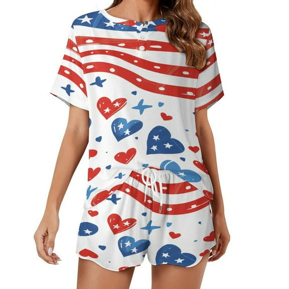 4th of July 2 Pack Women’s Pajama Set Print Sleepwear And Shorts Y2k Loungewear Sets S-5XL