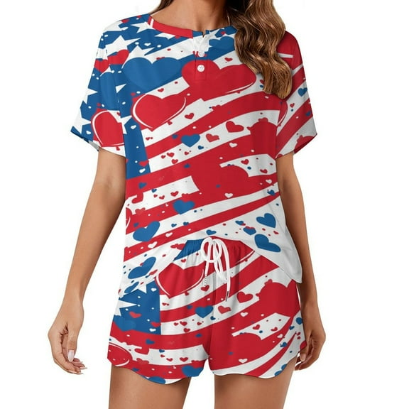 4th of July 2 Pack Women’s Pajama Set Print Sleepwear And Shorts Y2k Loungewear Sets S-5XL