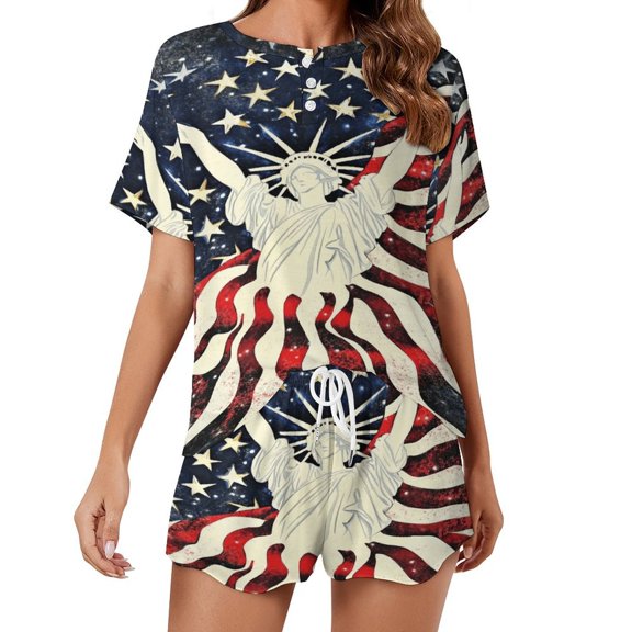 4th of July 2 Pack Women’s Pajama Set Print Sleepwear And Shorts Y2k Loungewear Sets S-5XL
