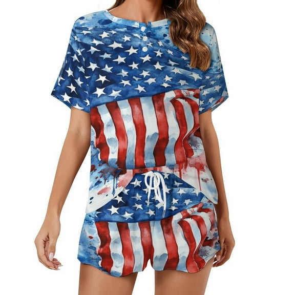 4th of July 2 Pack Women’s Pajama Set Print Sleepwear And Shorts Y2k Loungewear Sets S-5XL