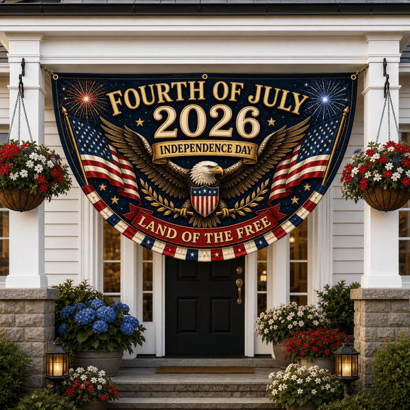 4th of July 2026 Flag Bunting Banner, USA 250th Anniversary Porch Decor