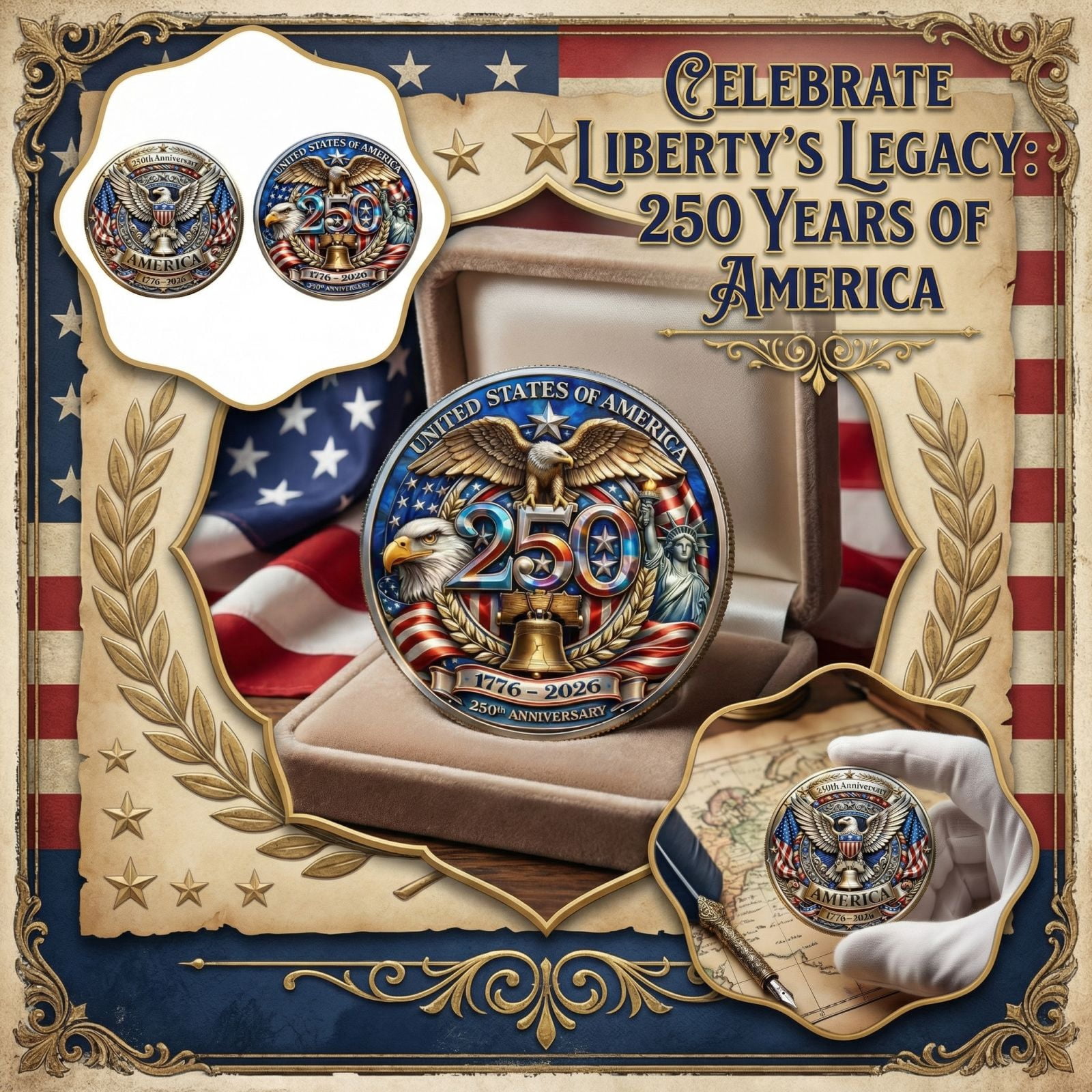 4th of July 250th Anniversary Challenge Coin American Patriotic Design ...