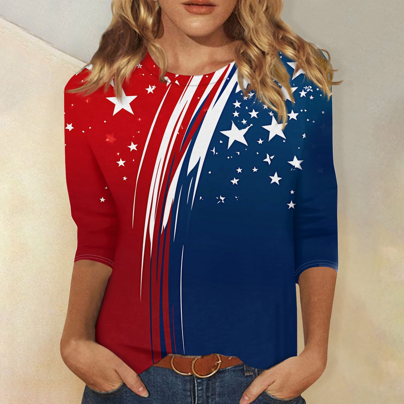 4th of July 3/4 Sleeve Shirt for Women, USA 250th Anniversary Blouse ...
