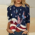 thumbnail image 1 of 4th of July 3/4 Sleeve Shirts for Women 2023 Dressy Summer American Flag Tops Womens Patriotic Casual Crewneck Striped Stars Tees, 1 of 4