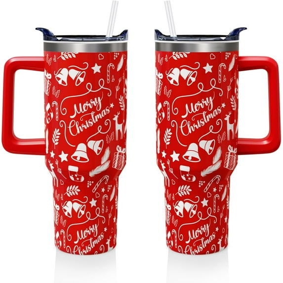 4th of July 40oz Tumbler Cup with Handle and Straw, Red and Blue Stars Gifts for Women Men, Patriotic Stainless Steel Insulated Water Bottle 1PC