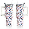 thumbnail image 1 of 4th of July 40oz Tumbler Cup with Handle and Straw, Red and Blue Stars Gifts for Women Men, Patriotic Stainless Steel Insulated Water Bottle 1PC, 1 of 5