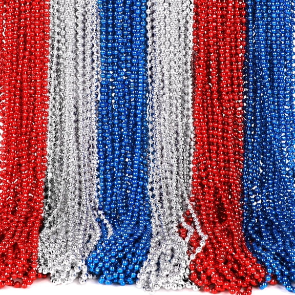 4th of July Accessories Necklaces: Blue White and Red Beads Bulk, Patriotic Party Independence Memorial Day Favors Toys Decorations, 100 Pieces