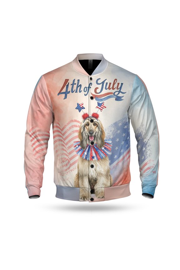 4th of July Afghan Hound Celebrates Independence Day All Over Print 3D Baseball Jacket Dog Lover Bomber Jacket Softball - 12010
