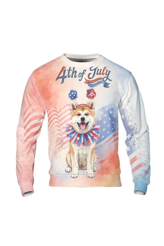 4th of July Akita Celebrates Independence Day All Over Print 3D Sweatshirt Unisex Merch Inu Dog Lover - 12010