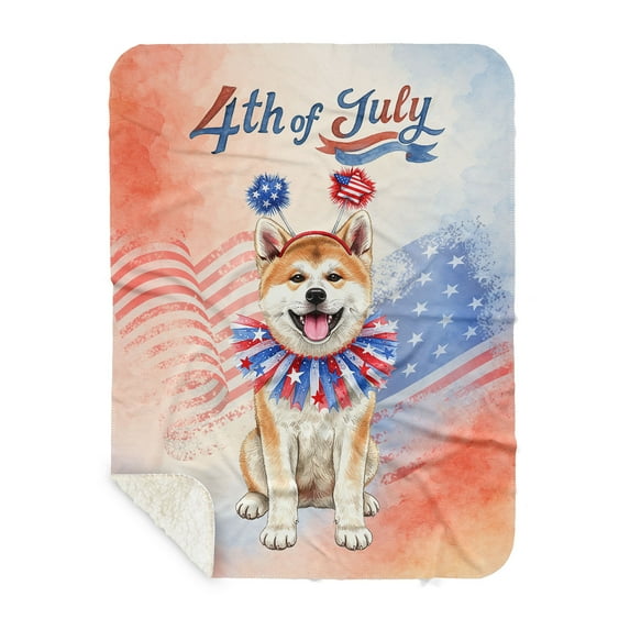 4th of July Akita Celebrates Independence Day Cozy Sherpa Blanket Inu Dog Lover Warm Soft Throw Blanket - 12010