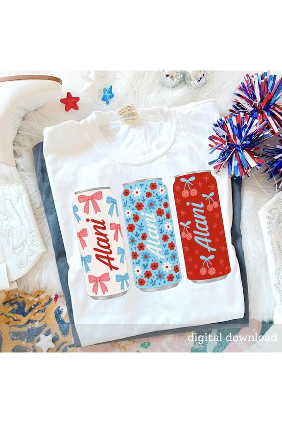 4th of July Alani Energy Drink T-Shirt, Patriotic Red White Blue Can Tee, Independence Day Aesthetic T-Shirt TH120607