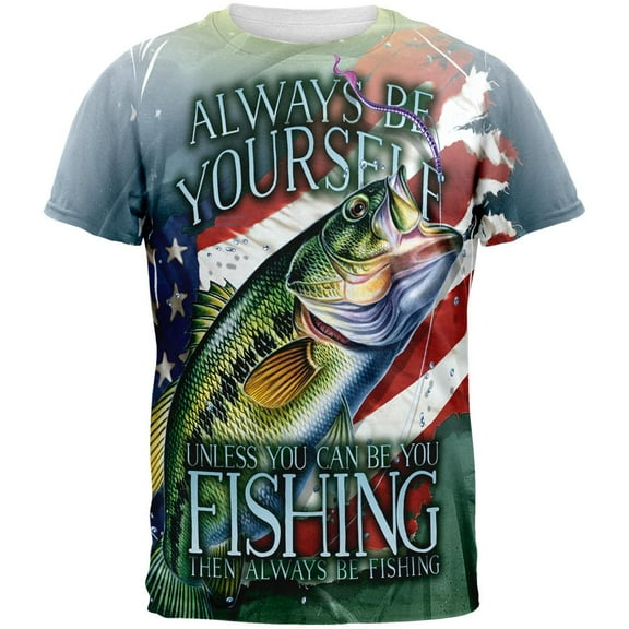 4th of July Always Be Yourself American Fishing All Over Mens T Shirt Multi 2XL