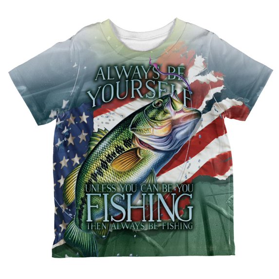 4th of July Always Be Yourself American Fishing All Over Toddler T Shirt Multi 6T