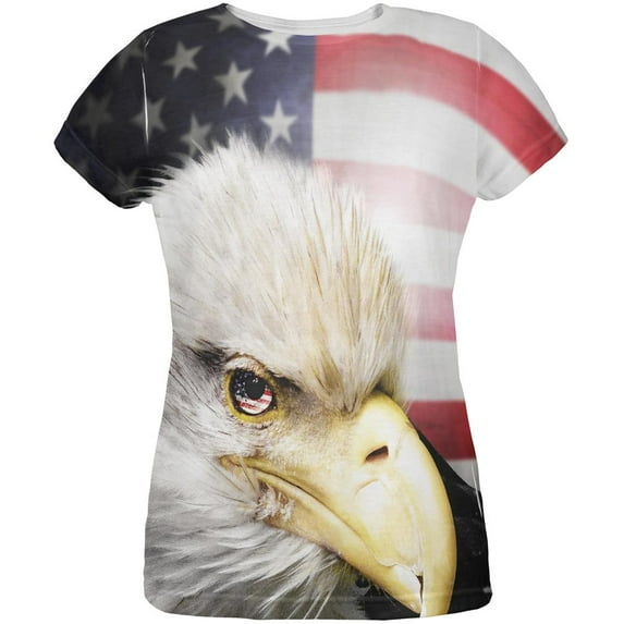 4th of July American Bald Eagle Eye Flag All Over Womens T Shirt Multi SM
