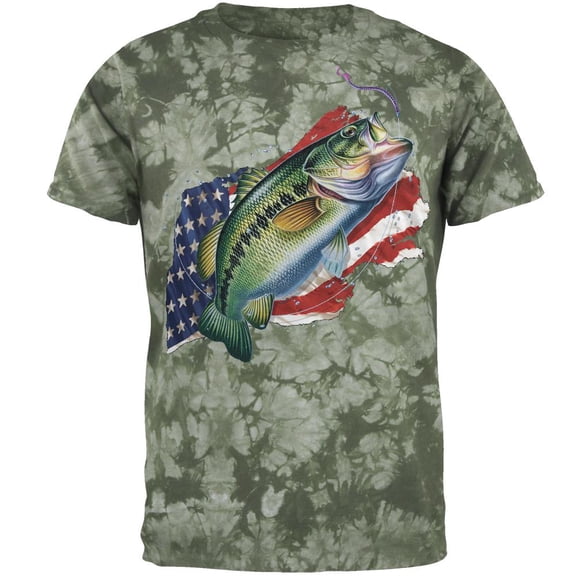 4th of July American Fisherman Bass Mens T Shirt Crackle Moss Tie Dye X-LG