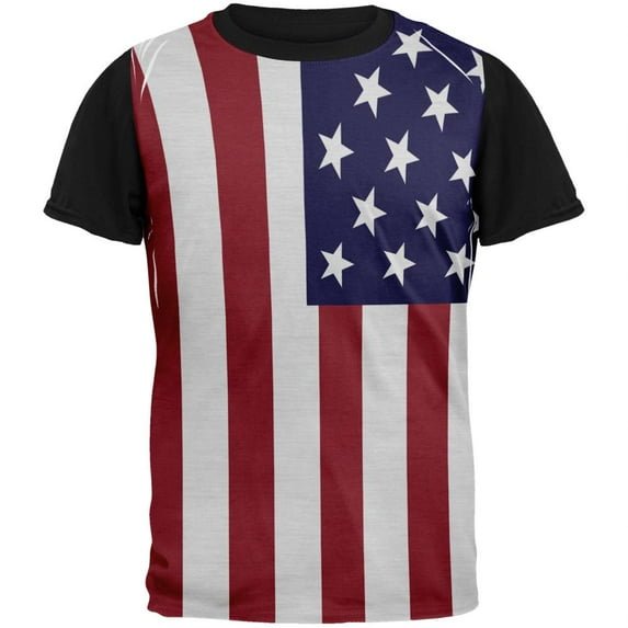 4th of July American Flag Adult Black Back T-Shirt - Medium