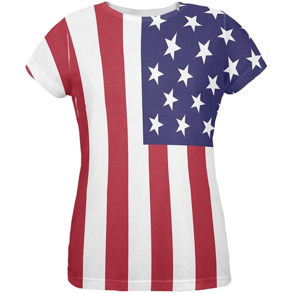 4th of July American Flag All Over Womens T-Shirt - Large