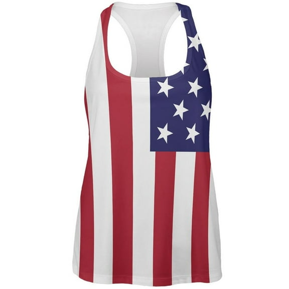 4th of July American Flag All Over Womens Work Out Tank Top - Medium