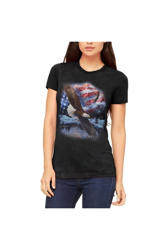 4th of July American Flag Bald Eagle Juniors Soft T Shirt Charcoal Black Triblend MD
