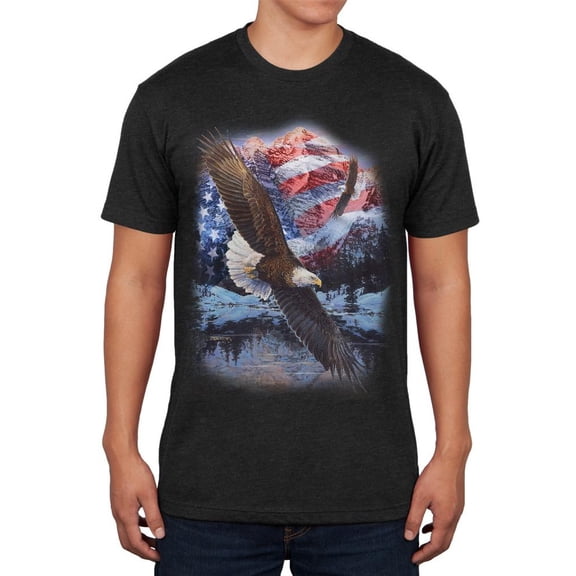 4th of July American Flag Bald Eagle Mens Soft T Shirt
