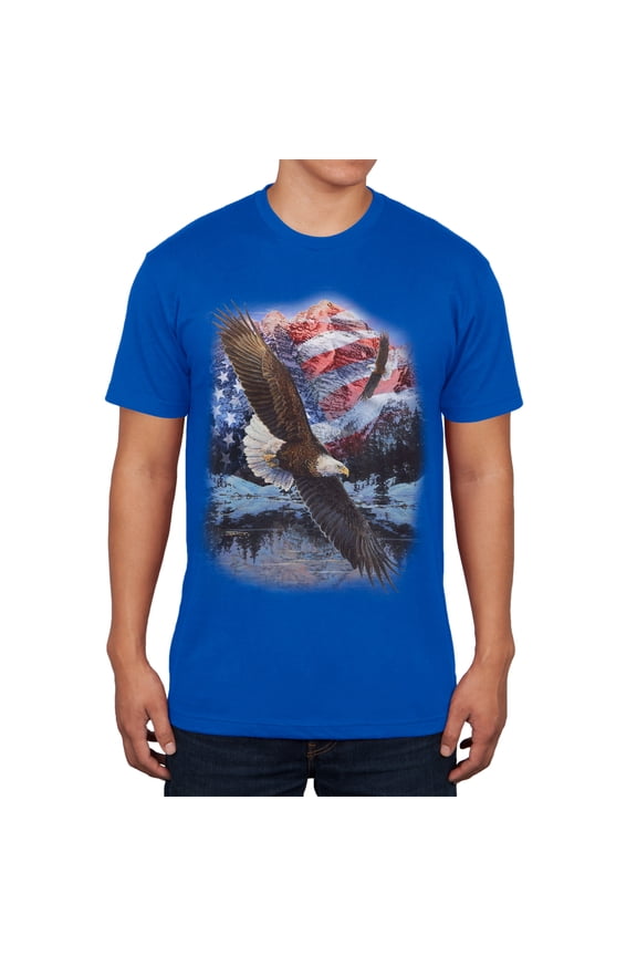 4th of July American Flag Bald Eagle Mens Soft T Shirt