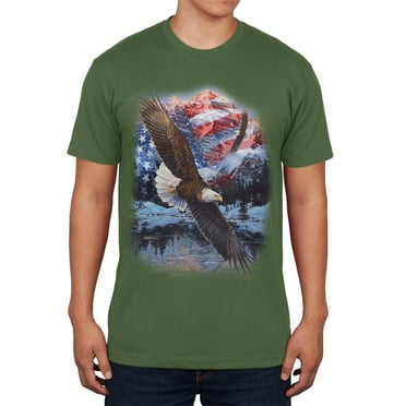 4th of July American Flag Bald Eagle Mens T Shirt Military Green LG