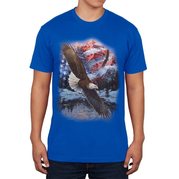 4th of July American Flag Bald Eagle Mens Soft T Shirt