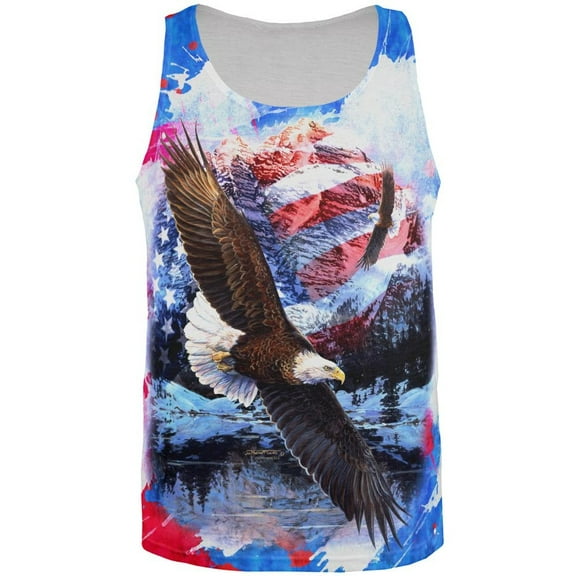 4th of July American Flag Bald Eagle Splatter All Over Mens Tank Top