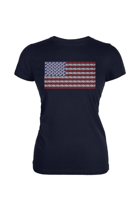 4th of July American Flag Dilly Dilly Juniors Soft T Shirt Navy LG