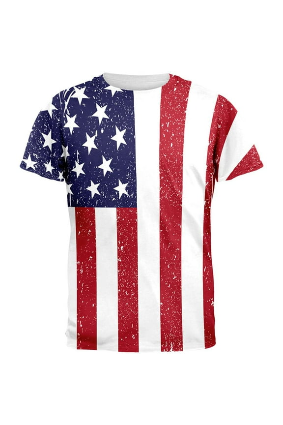 4th of July American Flag Distressed All Over Adult T-Shirt - Large