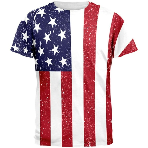 4th of July American Flag Distressed All Over Adult T-Shirt - X-Large