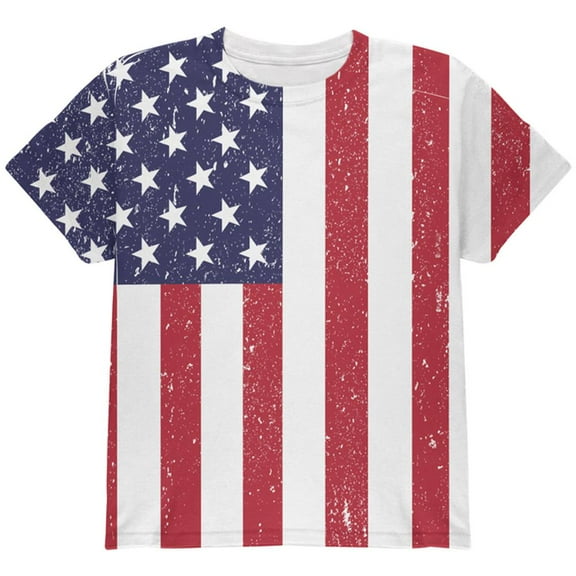 4th of July American Flag Distressed All Over Youth T Shirt Multi YSM