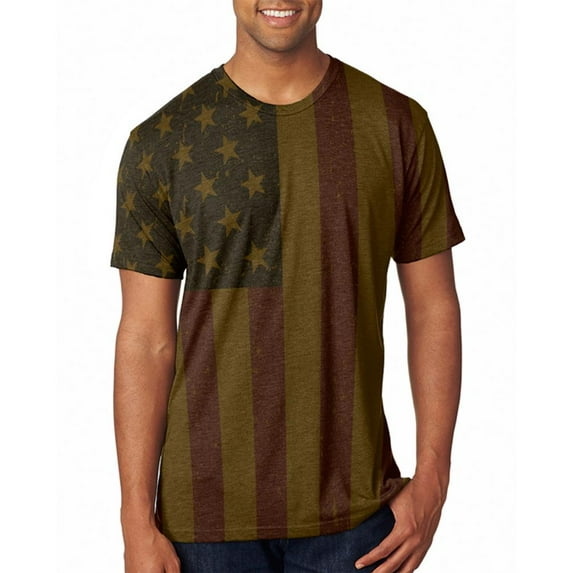 4th of July American Flag Distressed Men's Soft T-Shirt Heather Brown SM