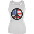 thumbnail image 1 of 4th of July American Flag Peace Sign Distressed Halftone Juniors Soft Tank Top White X-LG, 1 of 1