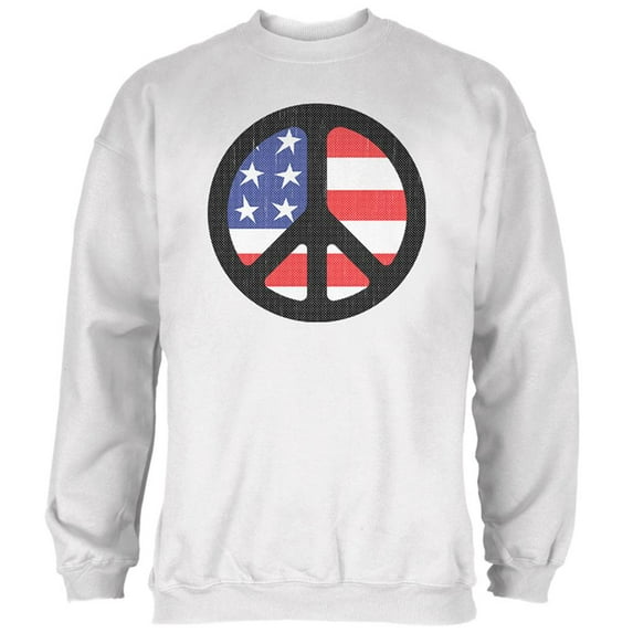 4th of July American Flag Peace Sign Distressed Halftone Mens Sweatshirt White MD