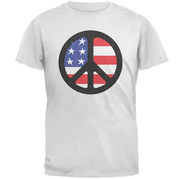 4th of July American Flag Peace Sign Distressed Halftone Mens T Shirt