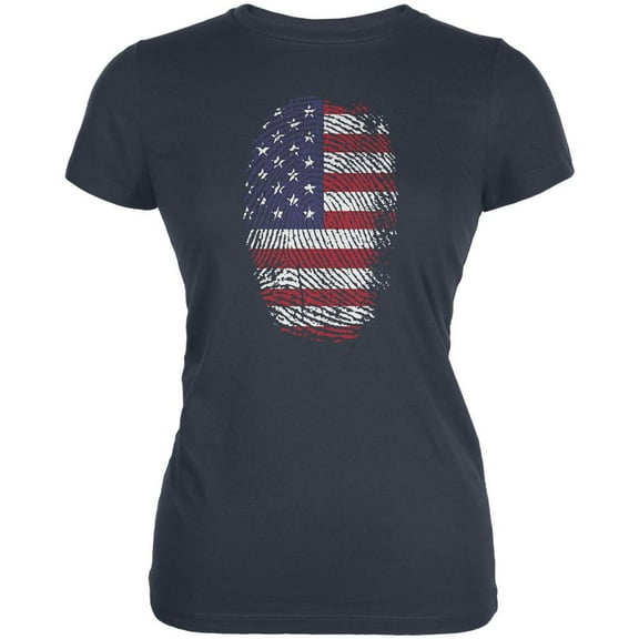 4th of July American Flag Pride Thumbprint Juniors Soft T Shirt Indigo Blue MD