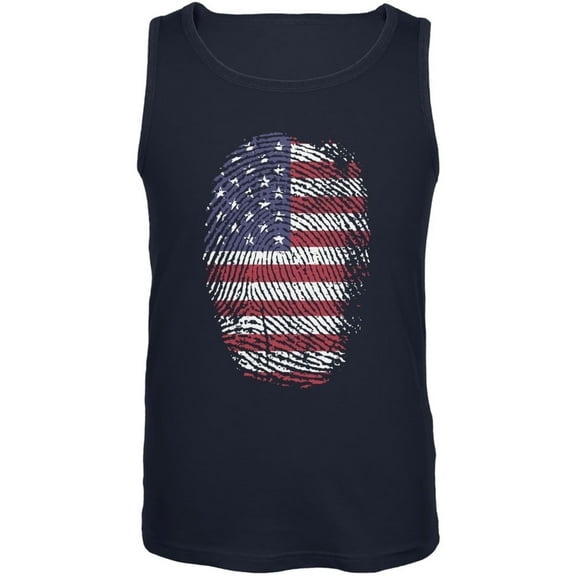 4th of July American Flag Pride Thumbprint Navy Adult Tank Top - Large