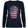 thumbnail image 1 of 4th of July American Flag Pride Thumbprint Womens Long Sleeve T Shirt Navy SM, 1 of 1