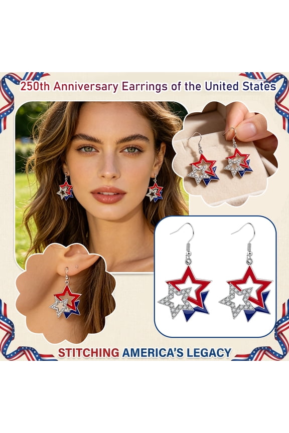 4th of July American Flag Star Dangle Earrings, Red White Blue Five-Pointed Star Drop Earrings, Patriotic Independence Day Jewelry Gifts for Women