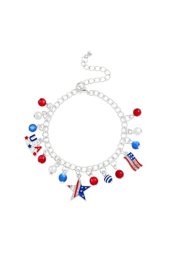 4th of July American Flag Star Heart Beaded Bracelet Party Decoration Patriotic Red White Blue Independence Day 1776-2026 Memorial Day USA Gifts