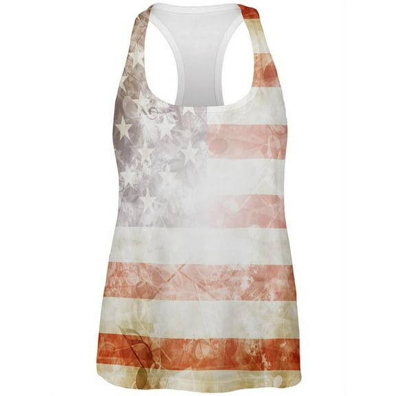 4th of July American Flag Star Spangled Banner All Over Womens Work Out Tank Top Multi LG