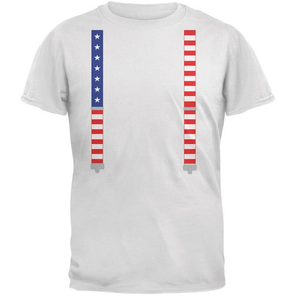4th of July American Flag Suspenders White Youth T-Shirt - Youth Small