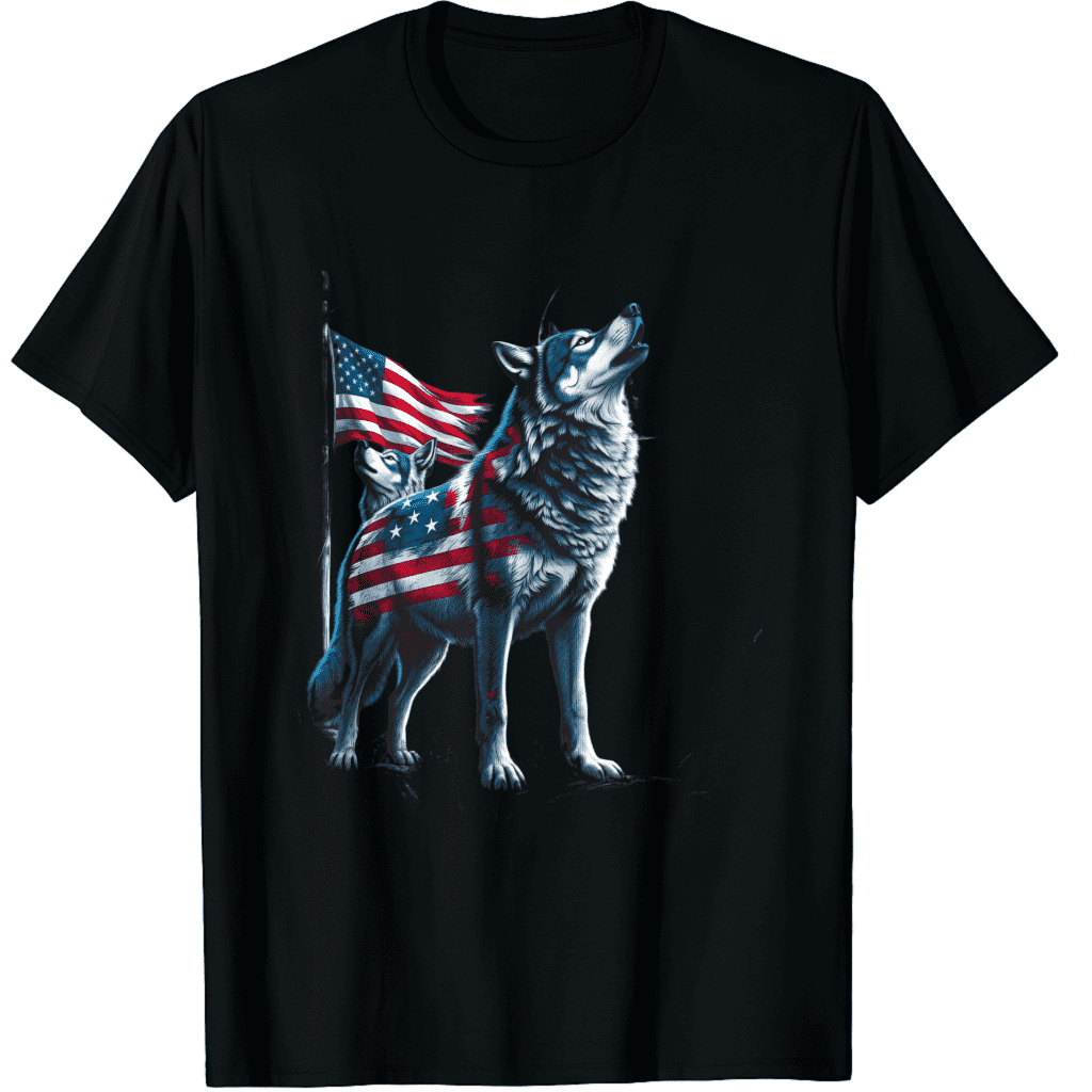 4th of July American Flag Wolf Howling Moon Wolves July 4th T-Shirt for ...