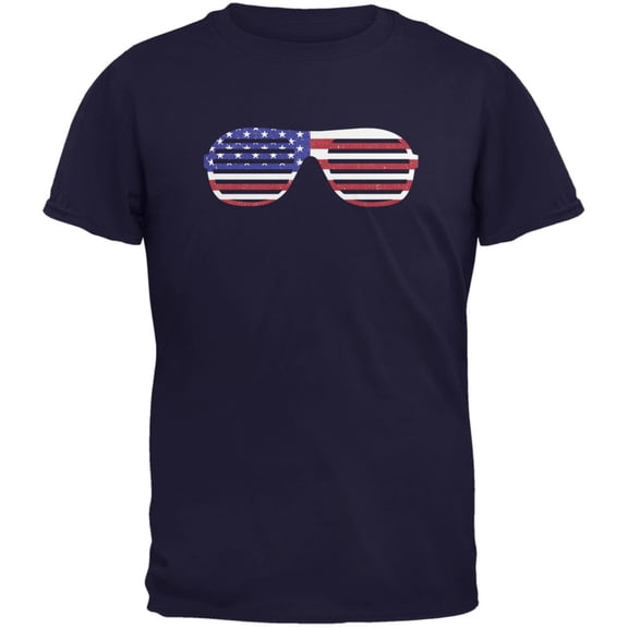 4th of July American Shutter Shades Navy Adult T-Shirt - 2X-Large