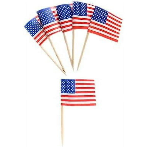 4th of July American Toothpick Flag Toppers Patriotic Cupcake Toppers Independence Day Cocktail Food Bar Cake Flags (50)